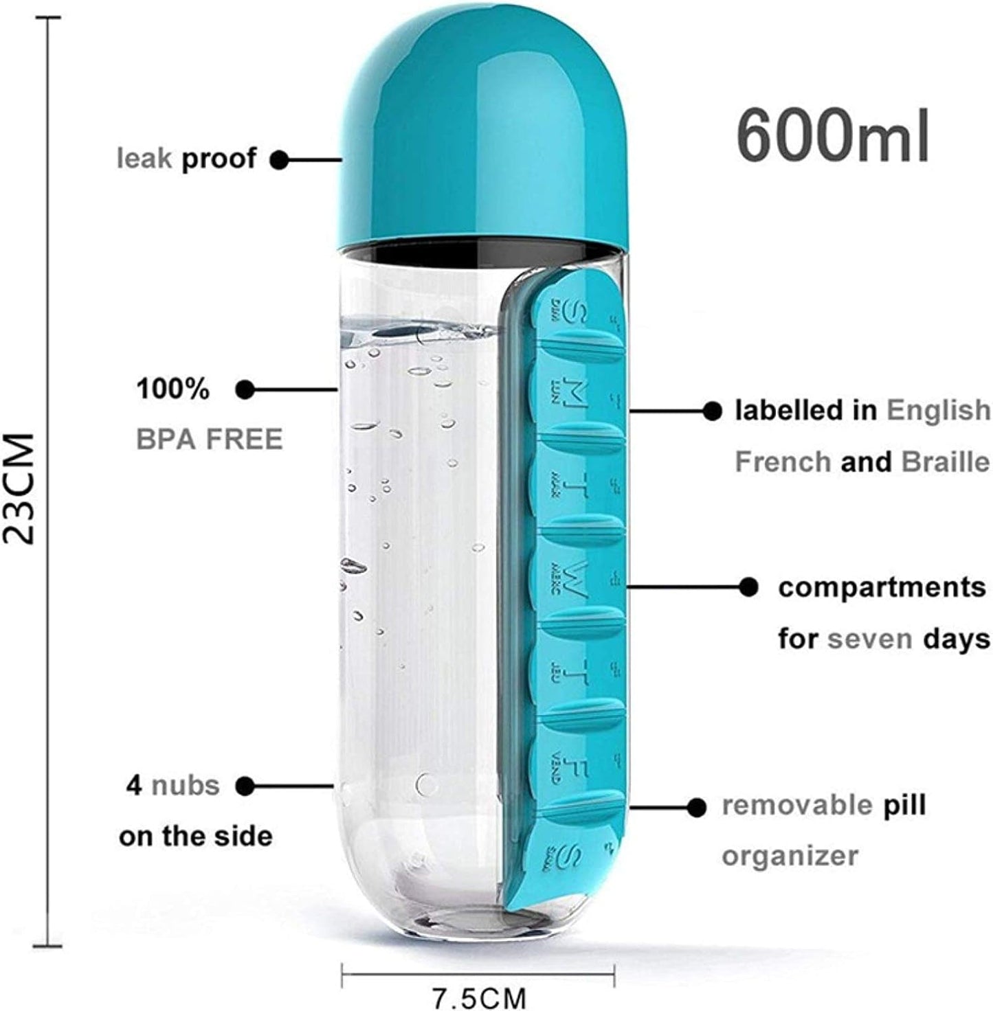 2-in-1 Medicine Organizer with Water Bottle