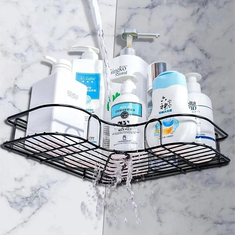 Premium Export Quality Powder Coated Metal Corner Rack For Bathroom & Kitchen with 2 hooks