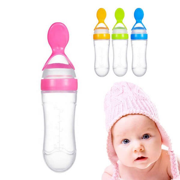 Baby Spoon Feeder | 90ml Silicone Feeding Bottle with Spoon