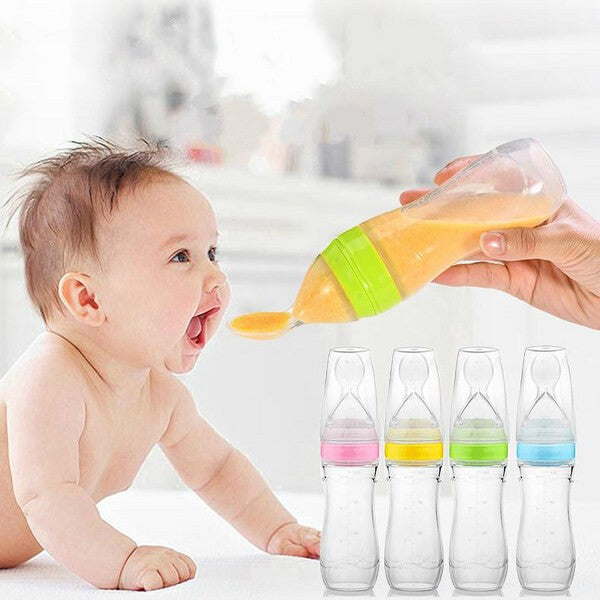 Baby Spoon Feeder | 90ml Silicone Feeding Bottle with Spoon